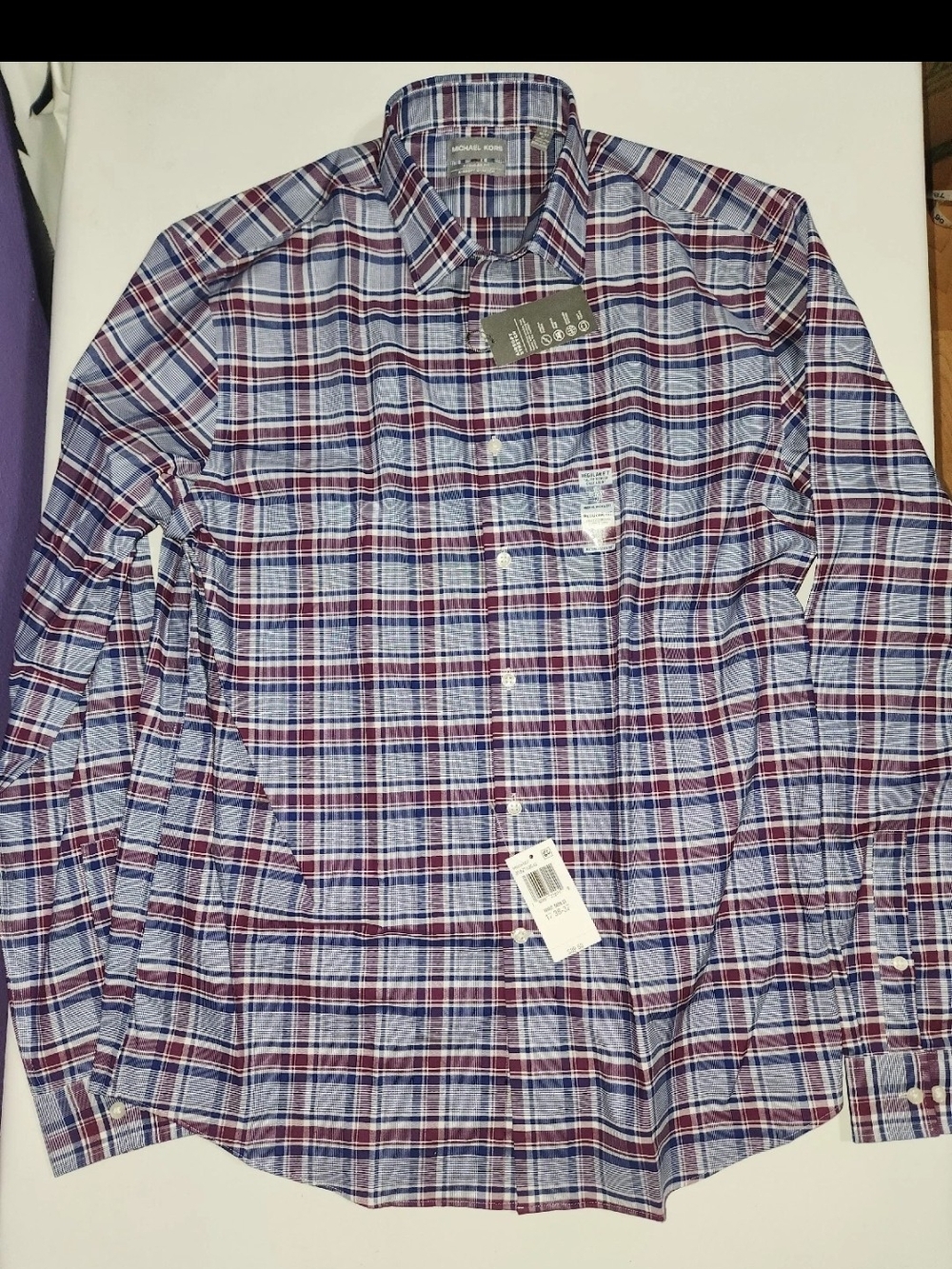 Michael Kors Men’s Plaid Button-Down Shirt - Blue & Burgundy